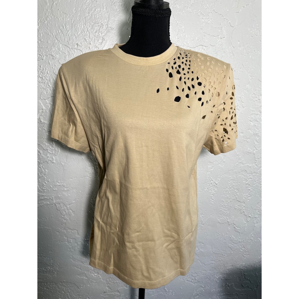 SER.O.YA Distressed Cutout T Shirt Women M Beige Asymmetrical Deconstructed Tee